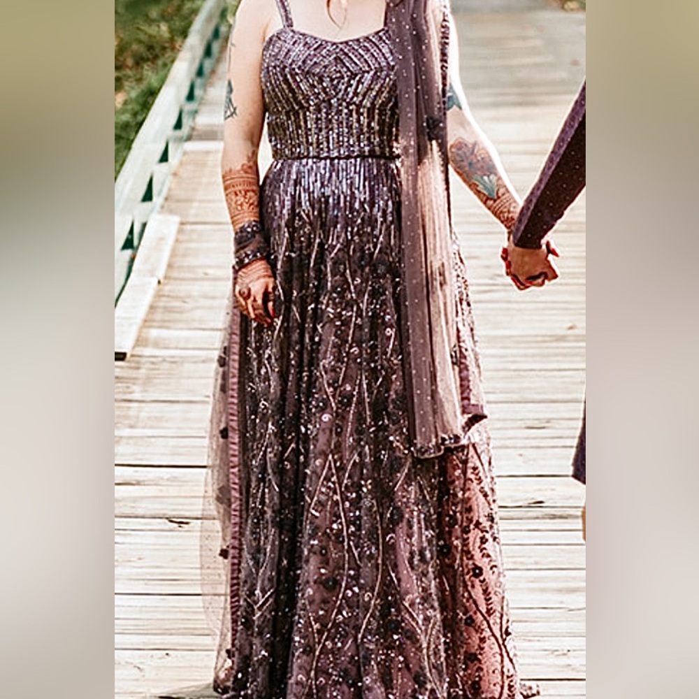 Purple beaded and embellished anarkali gown with dupatta